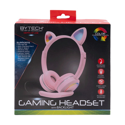 Bytech - Écouteurs de jeu avec rétroéclairage et oreilles de chat DEL