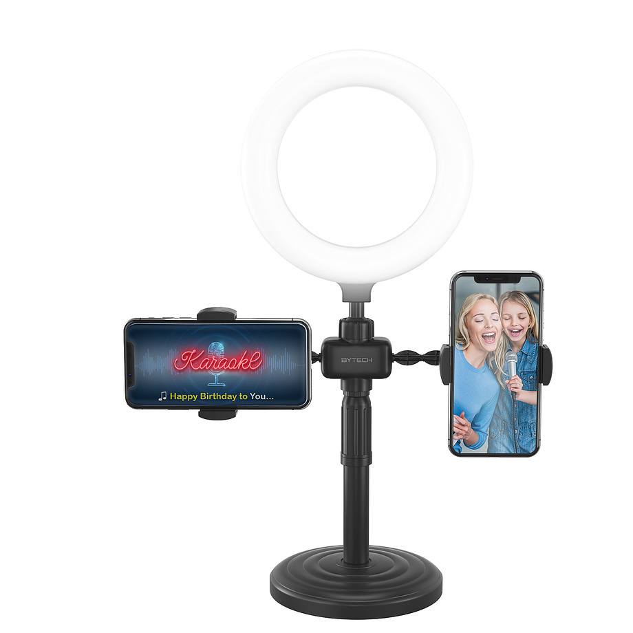 Bytech - Tech Bits - Kit de vlog universel avec 2 supports de téléphone et éclairage de selfie en anneau