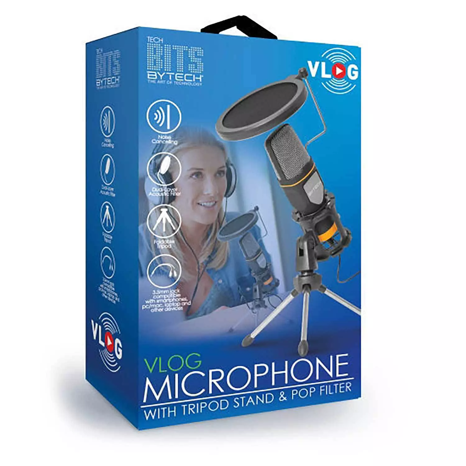 Bytech - Tech Bits - Microphone Vlog avec trépied et filtre anti-pop