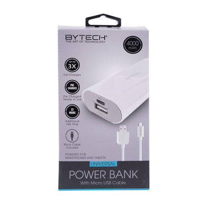 Universal power bank with USB cable, 4000 mAh