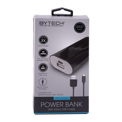 Universal power bank with USB cable, 4000 mAh