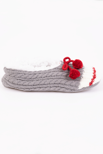 Cabin wool slippers, sherpa lined with pom poms