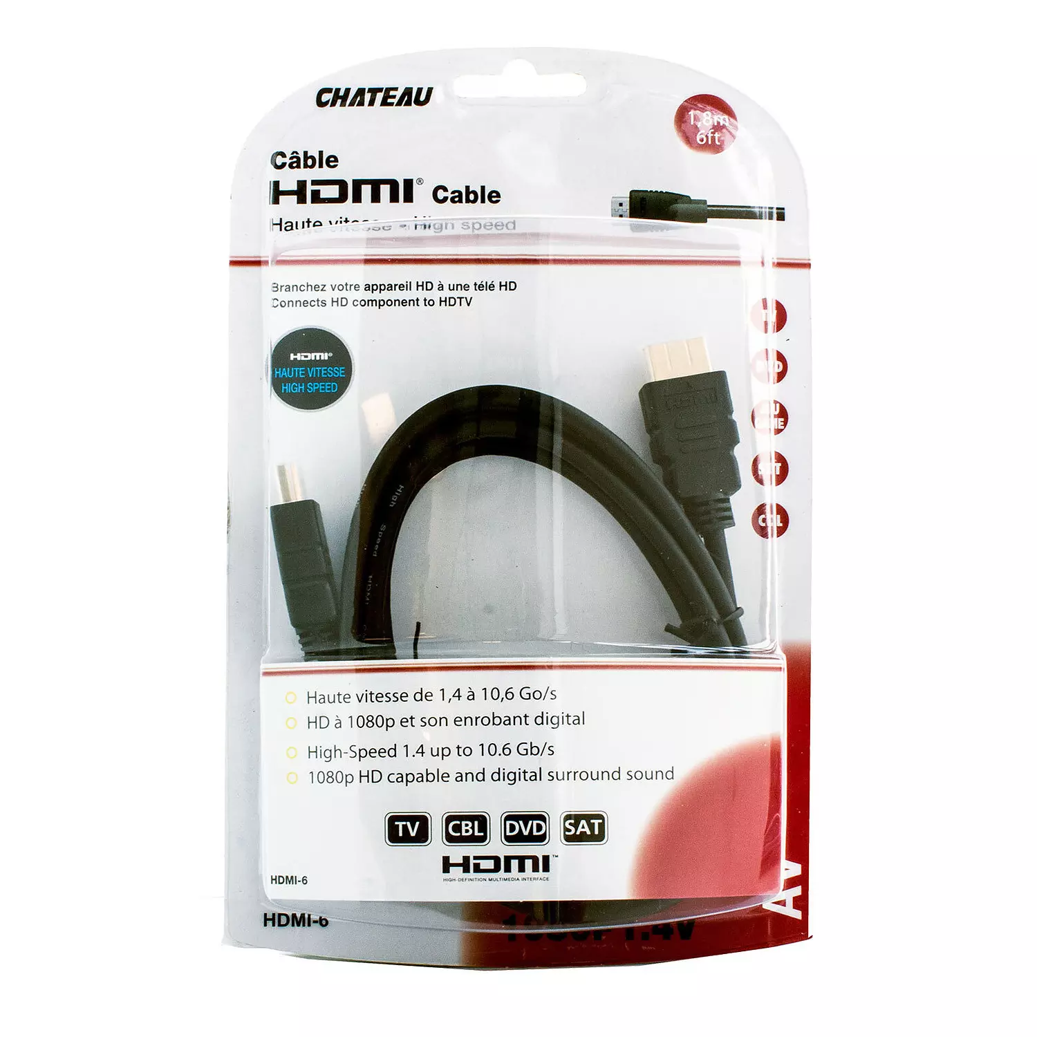 C&acirc;ble HDMI haute vitesse, 1,8m (6pi)