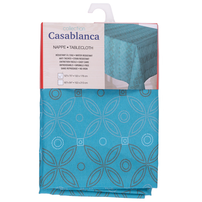 CASABLANCA Collection - Fabric tablecloth, 52"x70" - Aqua dot flowers