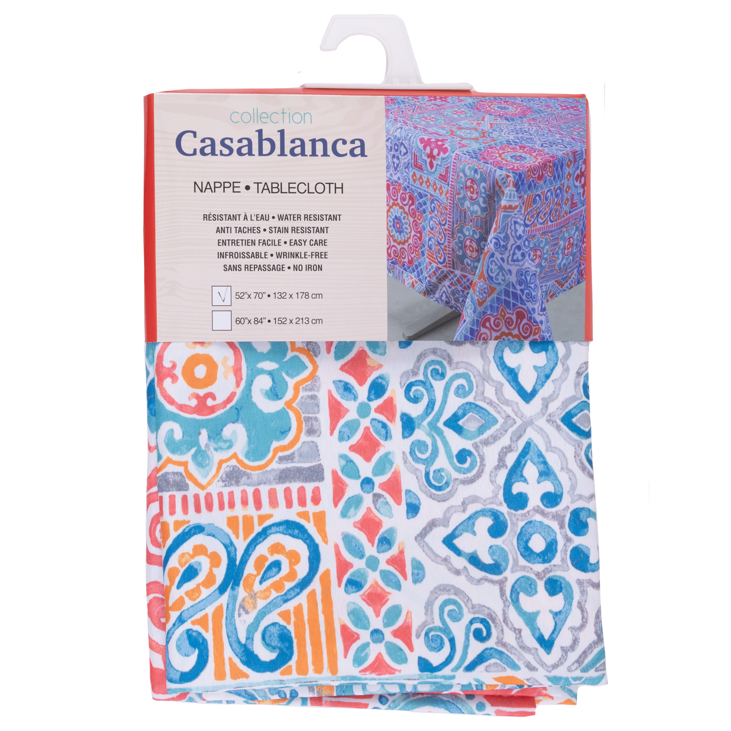 CASABLANCA Collection - Fabric tablecloth, 52"x70" - Lisbon red/aqua