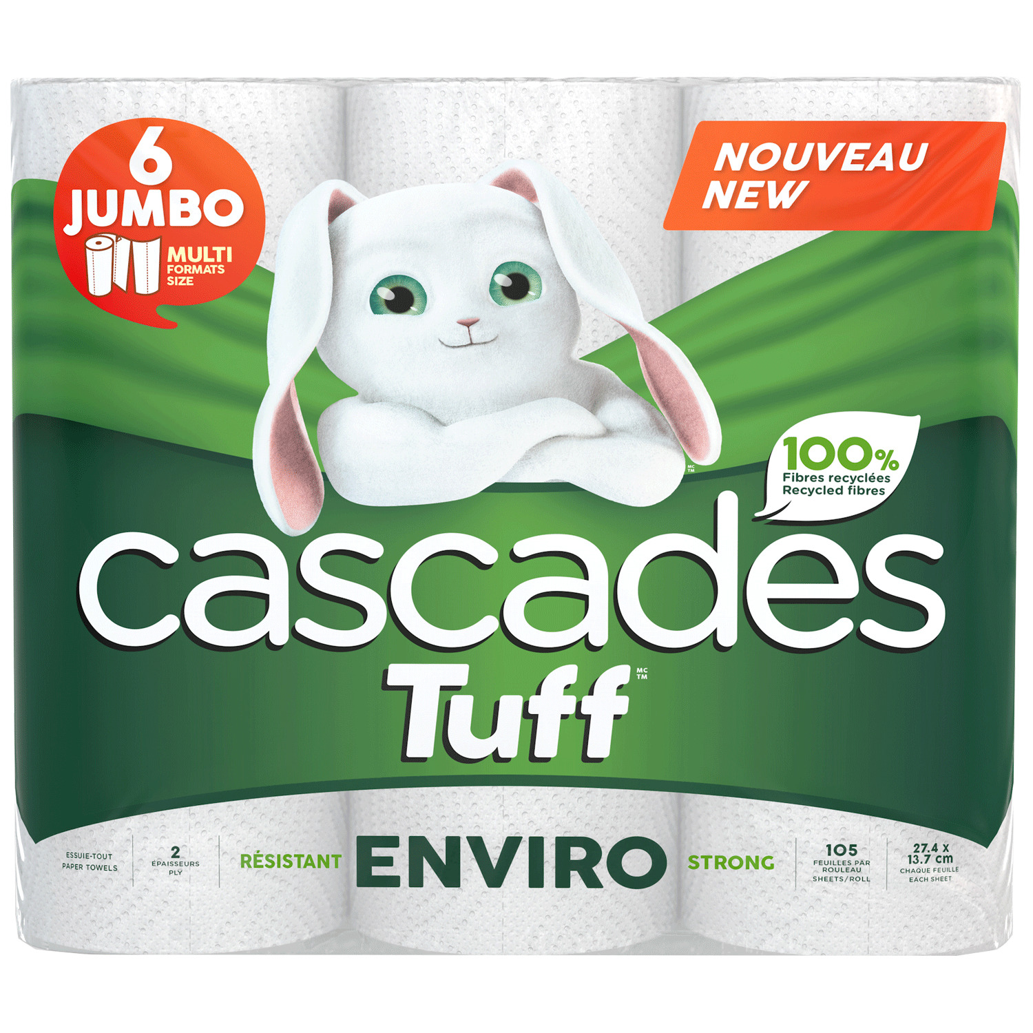 Cascades - Tuff Enviro strong paper towels, pk. of 6 - JUMBO size
