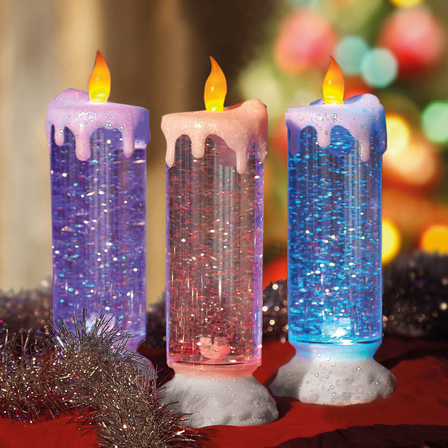 Chandelle magique DEL de Noël avec couleurs changeantes et paillettes  tourbillonnantes, Fr