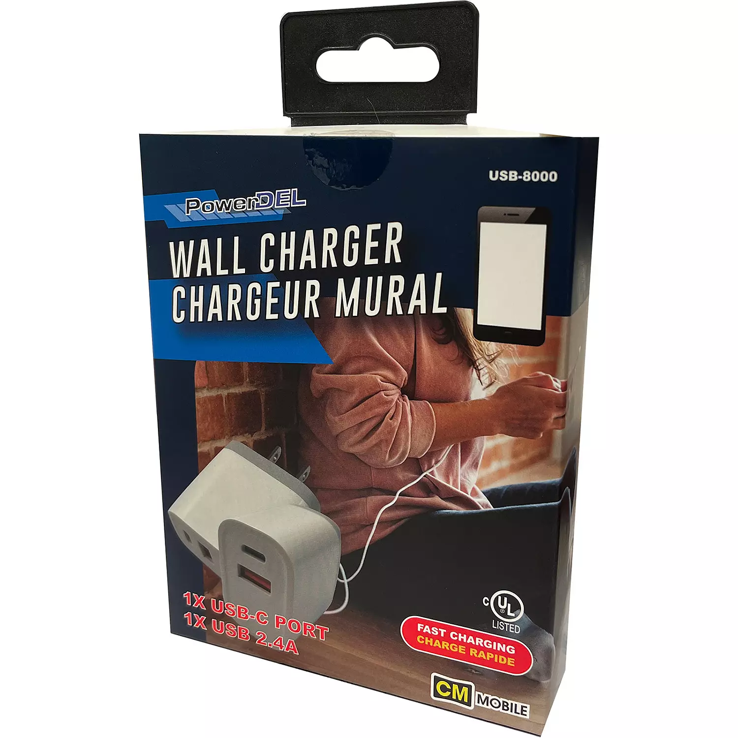 Chargeur mural USB-C et USB-A 2.4 AMP. Colour: white, Fr