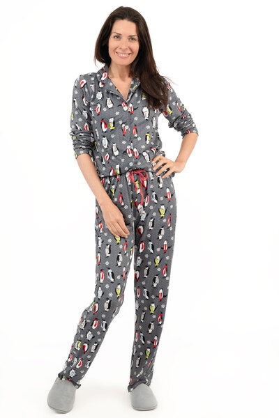Button-up PJ gift set with notch collar - Mode pingouin