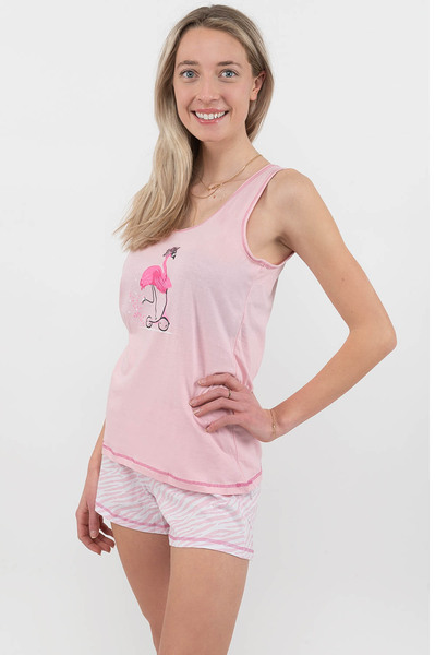 Charmour - Cotton boxer PJ set with printed graphic - Flamingo on scooter