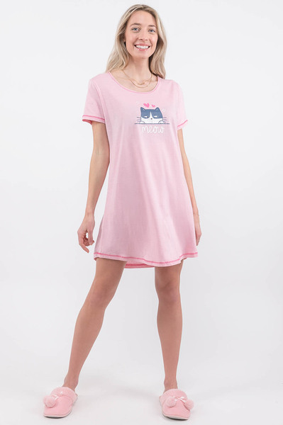 Charmour - Cotton knit sleepshirt with printed graphic - Kitten's meow