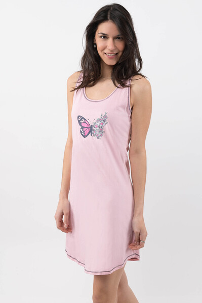 Charmour - Cotton knit tank nightgown with printed graphic - Butterfly flowers