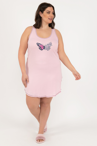 Charmour - Cotton knit tank nightgown with printed graphic - Butterfly flowers - Plus Size