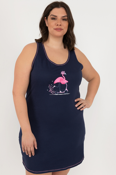 Charmour - Cotton knit tank nightgown with printed graphic - Flamingo on scooter - Plus Size