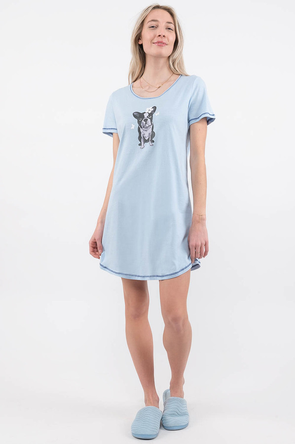 Charmour - Cotton sleepshirt with printed graphic - Pug with flower
