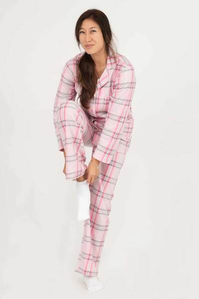 Charmour - Ens. de pyjama en polaire avec bas - Carreaux roses