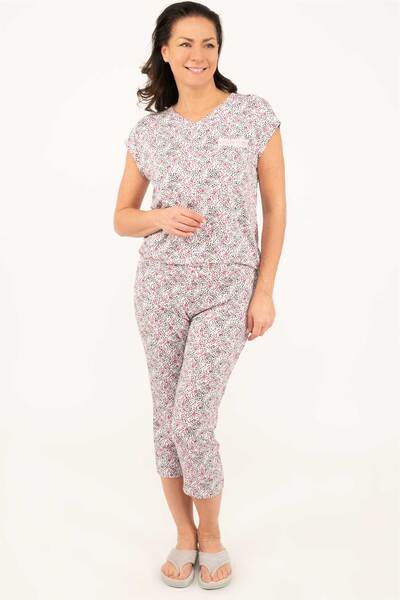 Charmour - Ensemble de pyjama capri avec poche poitrine bordée de dentelle - Rêves de fleurs