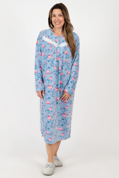 Charmour - Long micropolar henley nightgown - Morning bloom