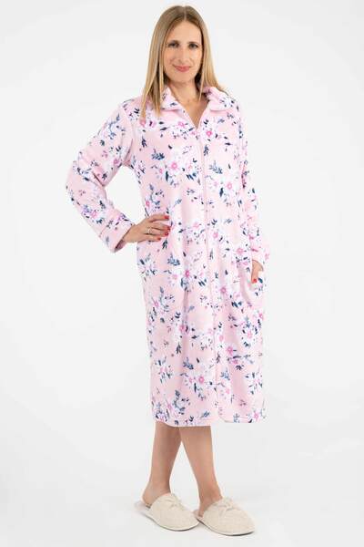 Charmour - Long micropolar robe with front zip - Pink bloom