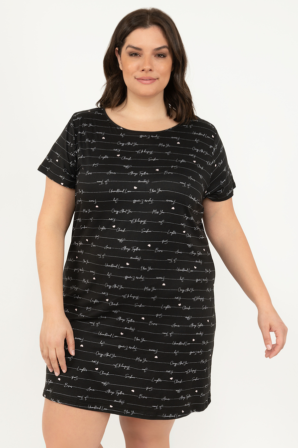 Charmour - Novelty printed short sleeve sleepshirt - Black script - Plus Size