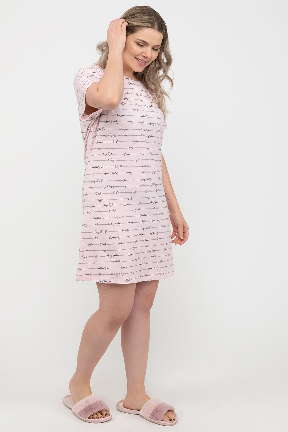 Charmour - Novelty printed short sleeve sleepshirt - Pink script - Plus Size
