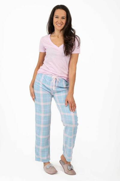 Charmour - Pantalon de pyjama jogger en micropolaire -  Écossais bleu