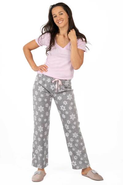 Charmour - Pantalon de pyjama jogger en micropolaire - Flocons de neiges - Gris