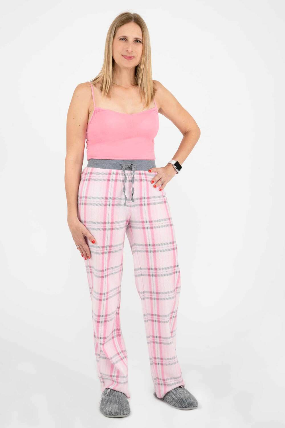 Charmour - Pantalon de pyjama en polaire - Carreaux roses