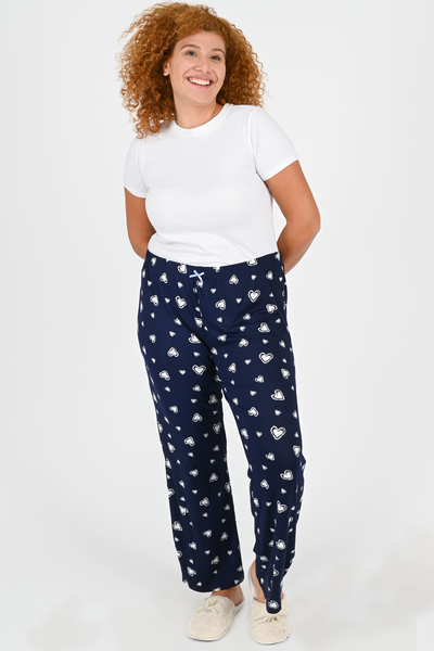 Charmour - Pantalon de pyjama en tissu soyeux - Jambe droite - Imprimé coeurs blancs - Taille plus