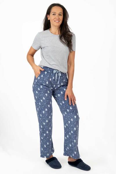 Charmour - Pantalon de pyjama jambe droite en velours - Coeurs en denim