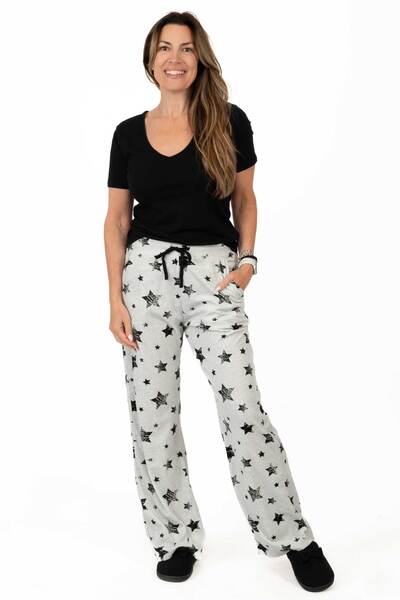 Charmour - Pantalon de pyjama jambe droite en velours - Étoiles noires