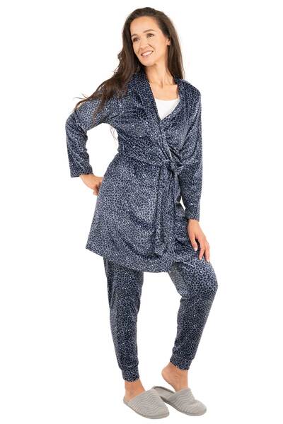 Charmour - Pantalon de pyjama jogger en toucher velours - Léopard blue
