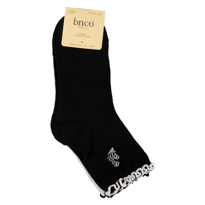 Chaussettes brod&eacute;es, 2 paires - Noir et blanc