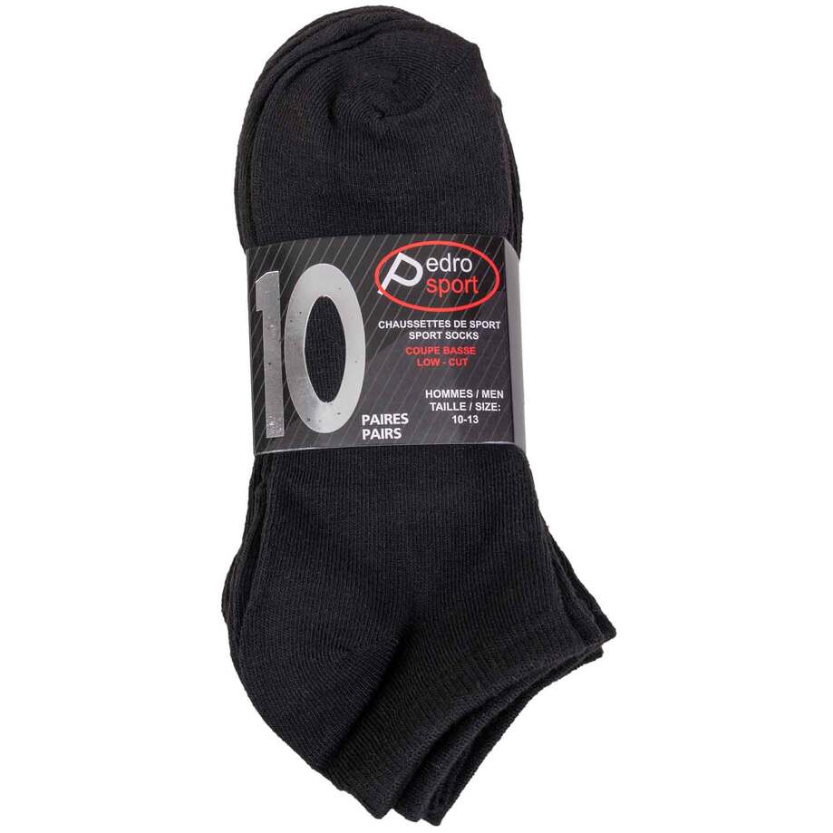 Chaussettes de sport à coupe basse, 10 paires - Noir