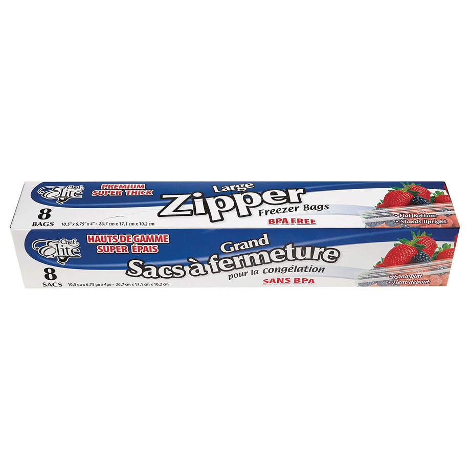 Chef Elite - Large resealable freezer bag, Pk. of 8