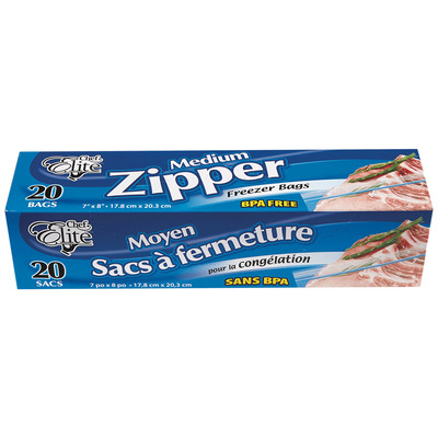 Chef Elite - Medium zipper seal freezer bags, pk. of 20