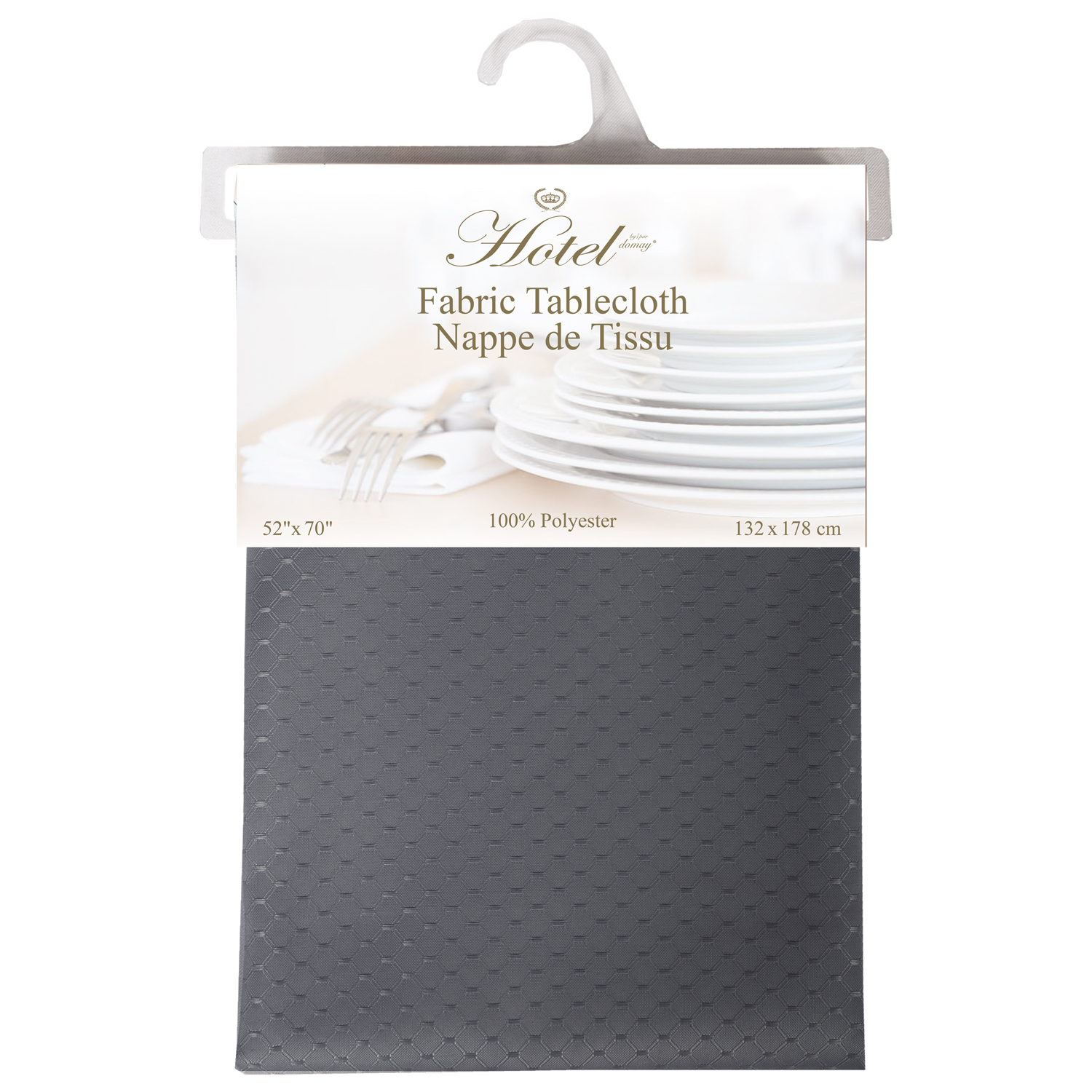 CHELTON collection - Jacquard fabric table cloth, 52"x70"- Dark grey honeycomb