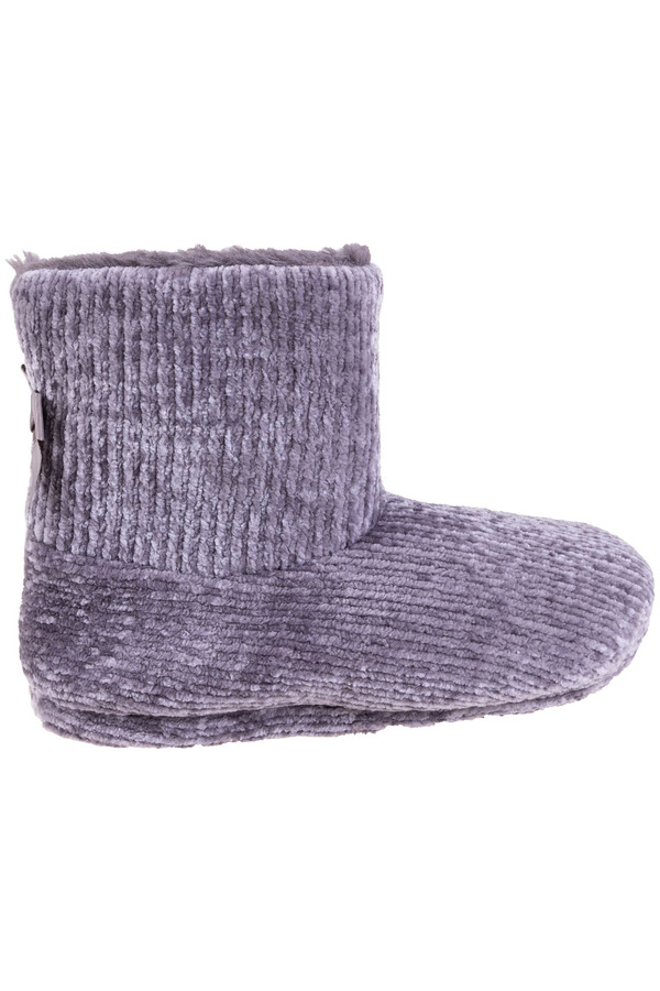 Chenille bootie slippers with bow detail, grey, small (S)