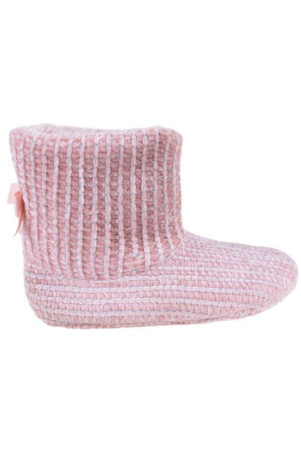 Chenille bootie slippers with bow detail, pink, extra large (XL)
