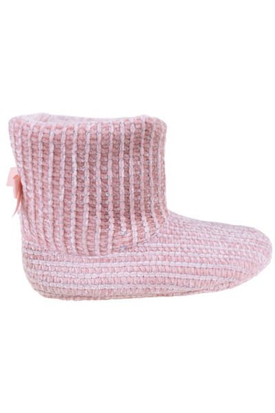 Chenille bootie slippers with bow detail, pink