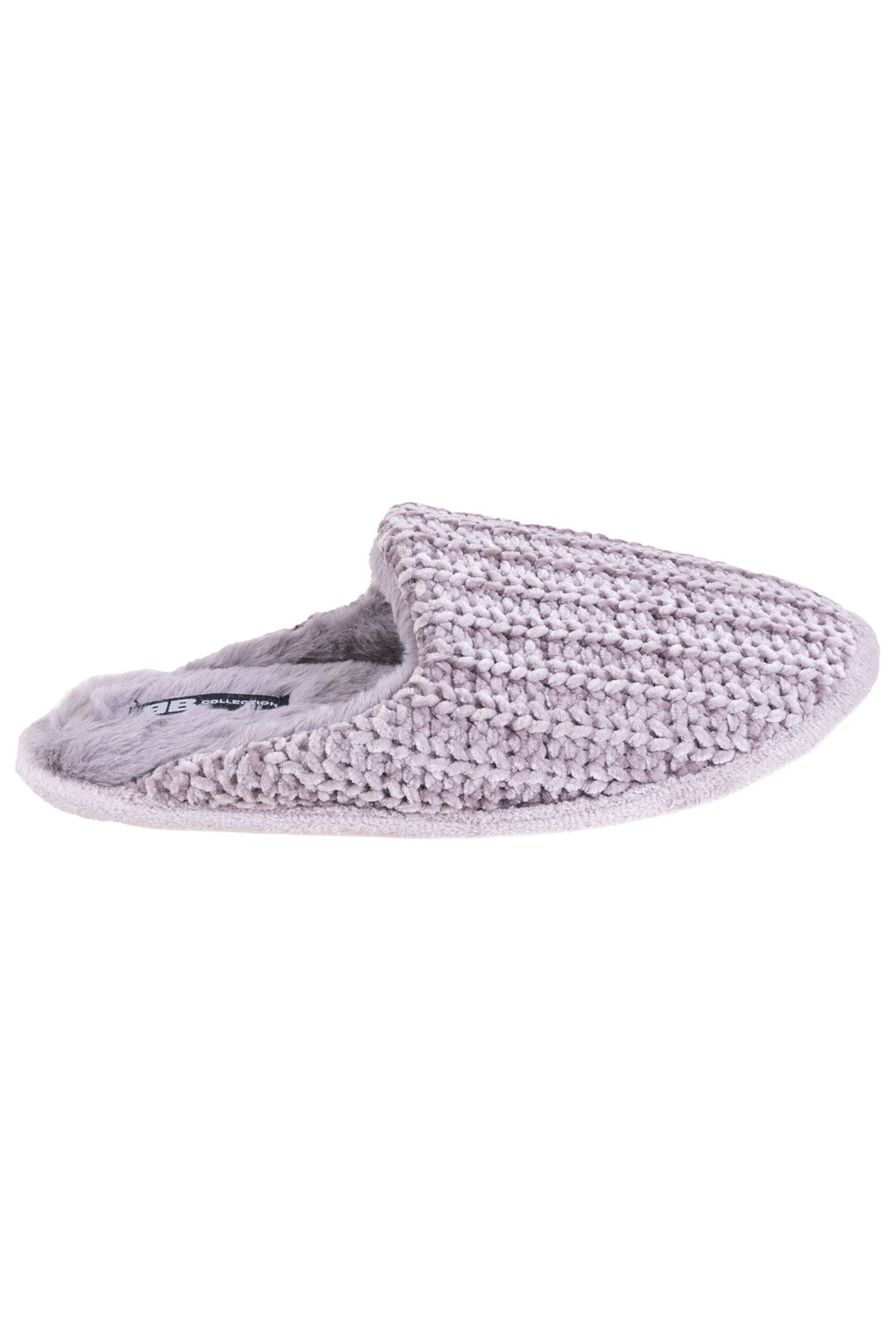 Chenille knit open back slippers, grey, extra large (XL)