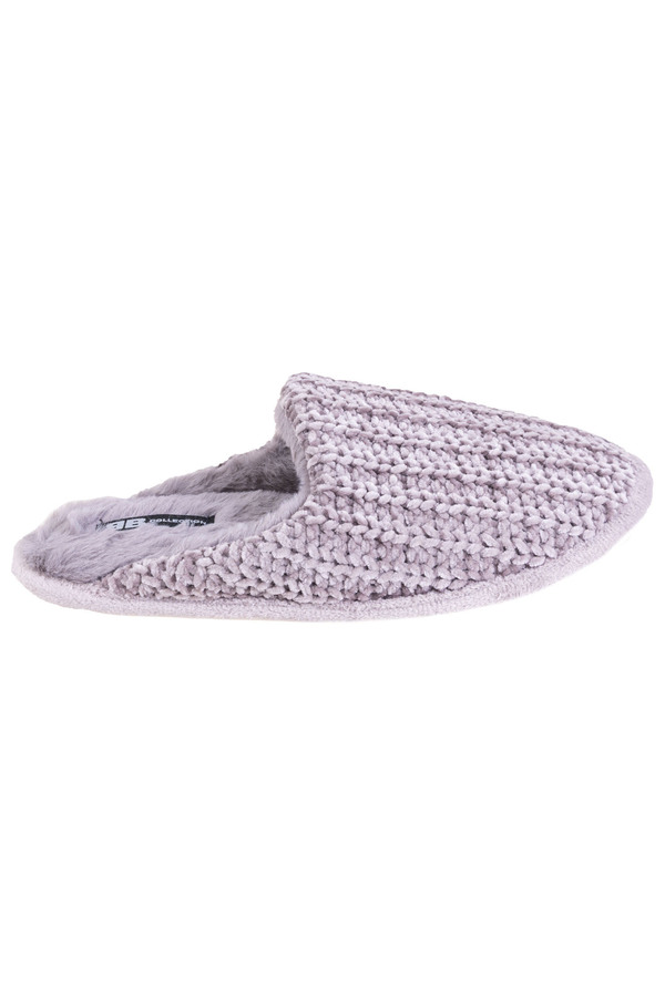 Chenille knit open back slippers, grey, medium (M)