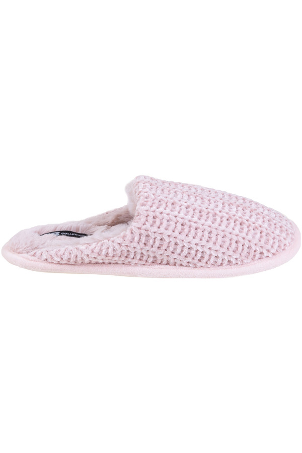 Chenille knit open back slippers, pink, small (S)