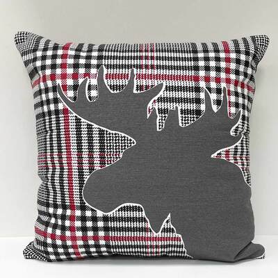 Christmas decorative cushion, 16"x16" - Moose on classic tartan