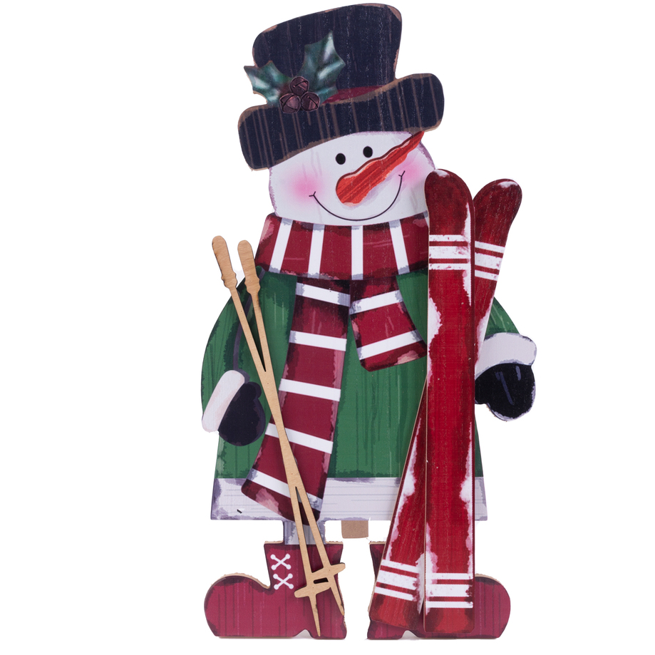 Christmas wooden snowman decorative figurine w/easel back, 24 in