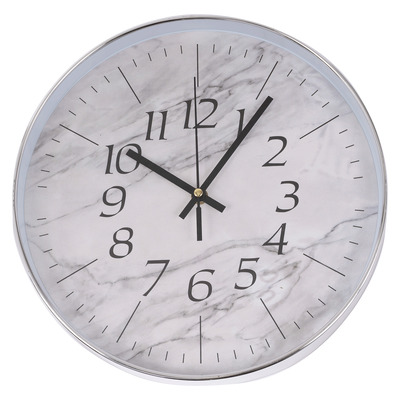 Chrome ring marble wall clock