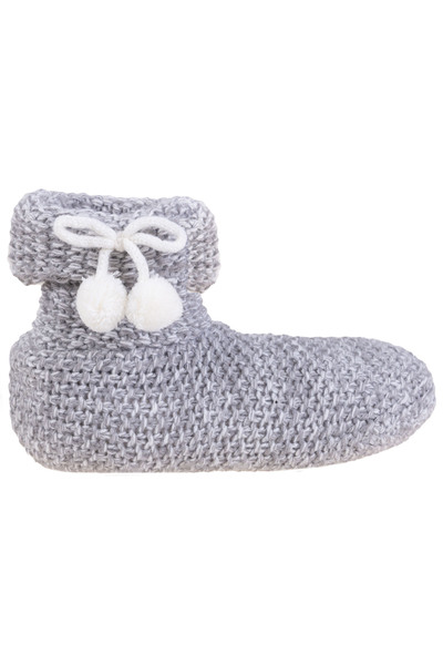 Chunky knit slipper socks - White pom pom bow
