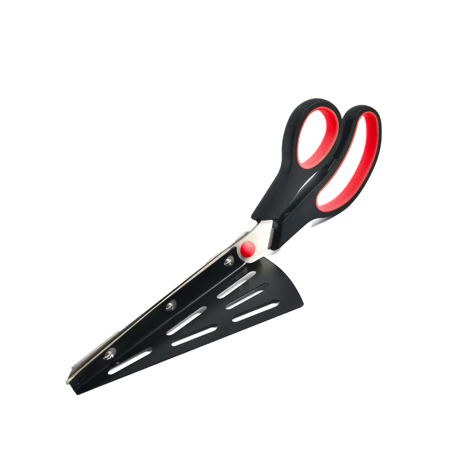 Ciseaux coupe-pizza 2 en 1 avec spatule amovible, Noir/Rouge. Colour: black, Fr
