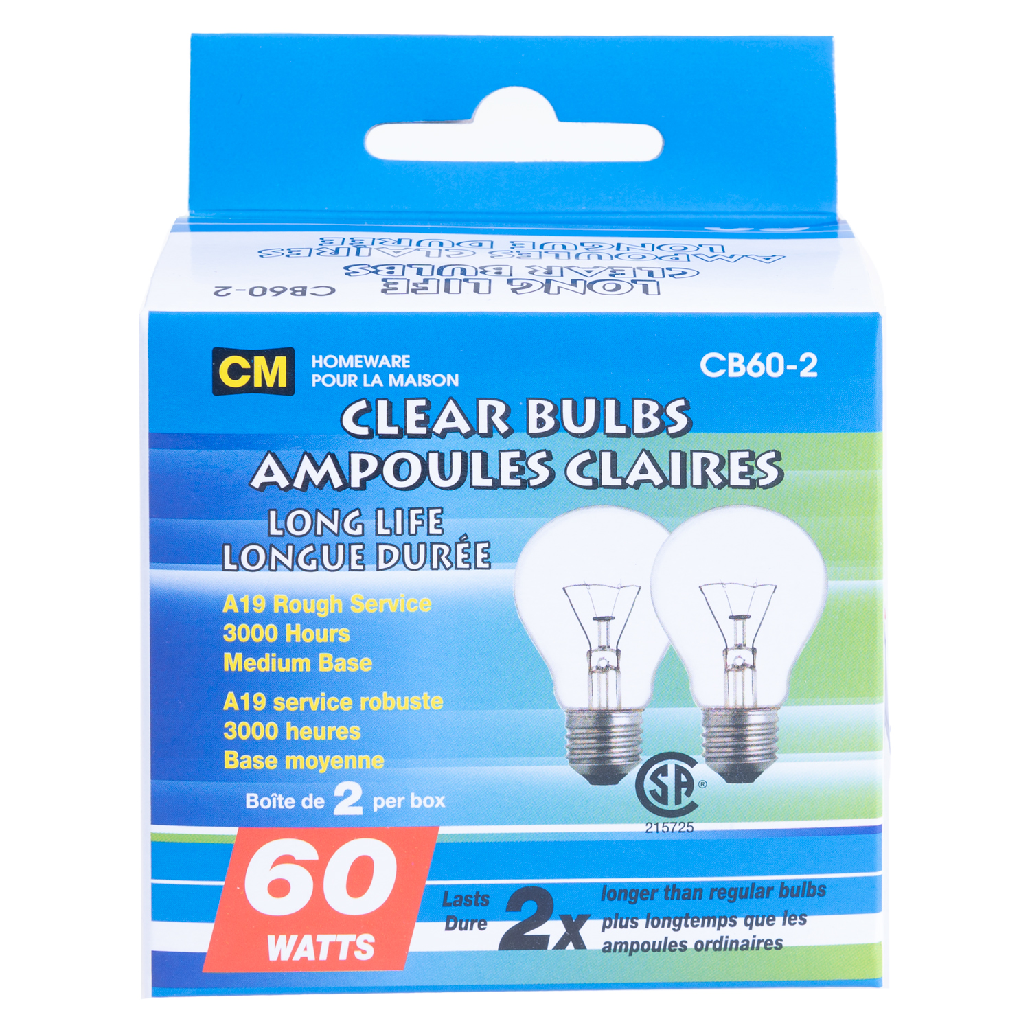Clear A19 lightbulbs, 60W,2-pk