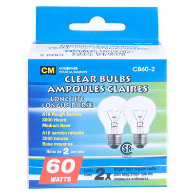 Clear A19 lightbulbs, 60W,2-pk